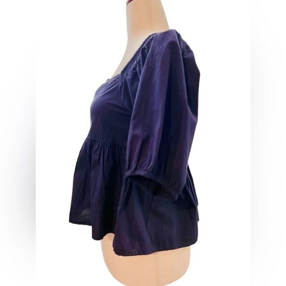 NWT FREE PEOPLE NAVY CROPPED BLOUSE OFF SHOULDER - Picture 2 of 9